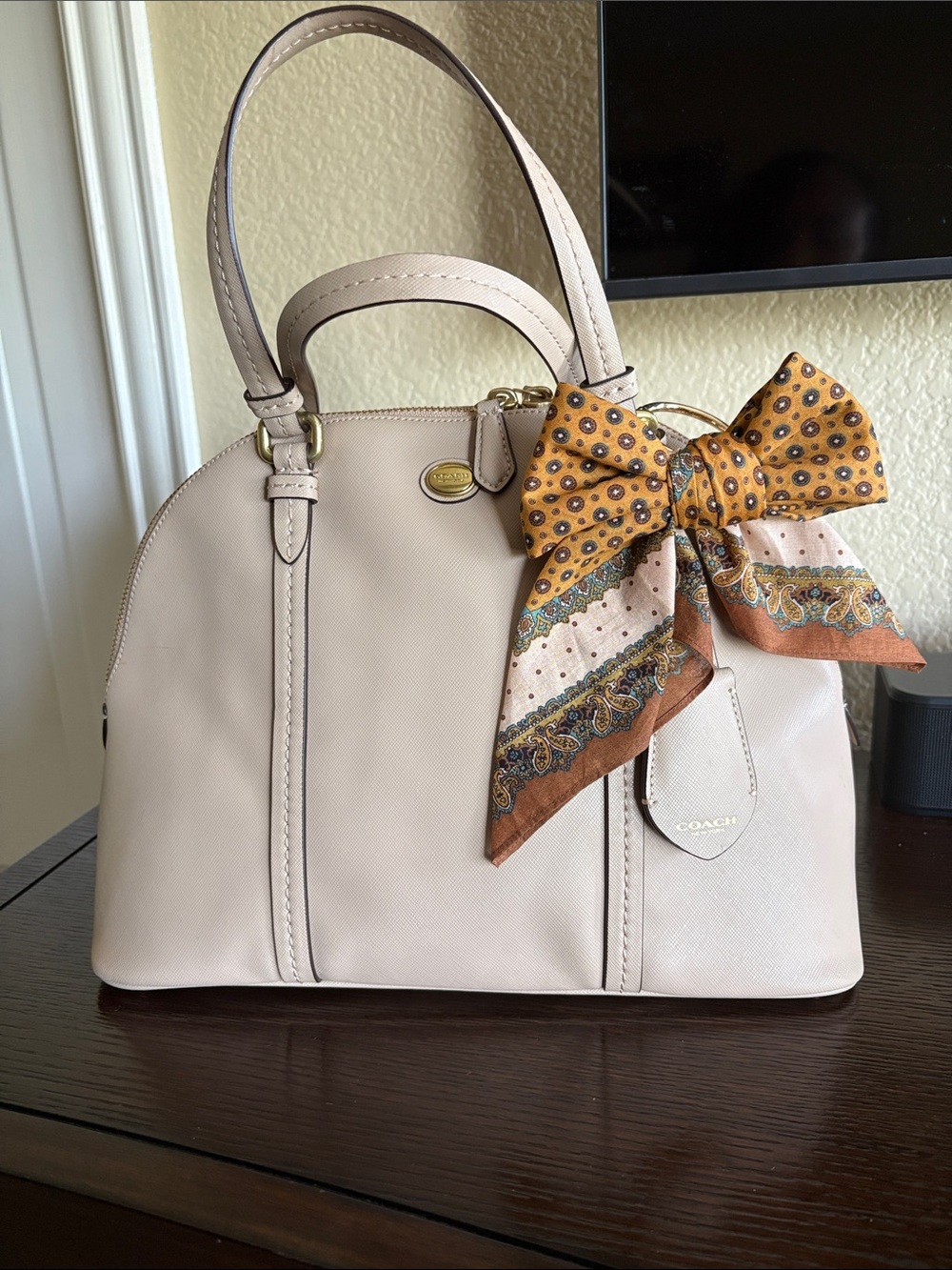 Coach Saffiano Leather Dome
Satchel - Light Beige / Nude